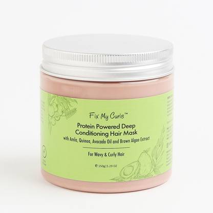 Fix My Curls Protein Powered Deep Conditioning Mask With Amla, Quinoa, Avocado Oil, & Brown Algae Extract for Curly and Wavy Hair