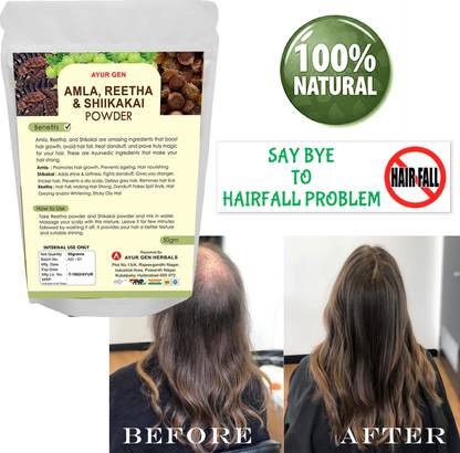 Ayurgen's Organic Herbal Amla + Shikakai + Reetha Powder- Combo Pack