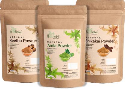 BE HERBAL Amla+Reetha+Shikakai powder Combo Pack for Black Hair Color, Shining (3-in-1)