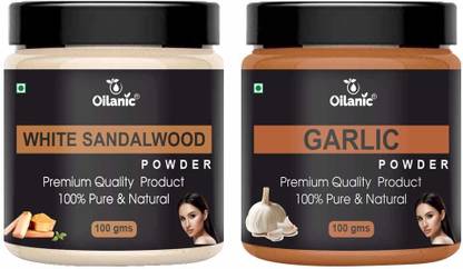 Oilanic 100% Pure & Natural White Sandalwood & Garlic Powder- For Skin & Hair Combo Pack of 2 Jar 100gm (200gm)