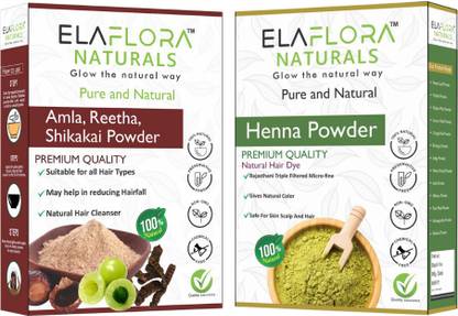 ELAFLORA Amla Reetha Shikakai & Henna Powder Combo for Hair Nourishment & Shine