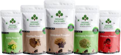 Organic Backyard 100% Natural Amla Reetha Shikakai Bhringraj Hibiscus Combo 100gm Each