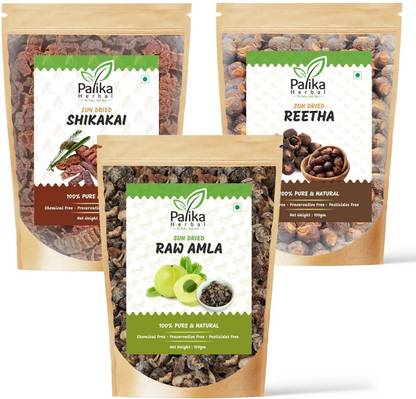 Palika Herbal Natural Amla Reetha Shikakai (RAW Form) For Hair Care,Pack OF 3, 100g Each