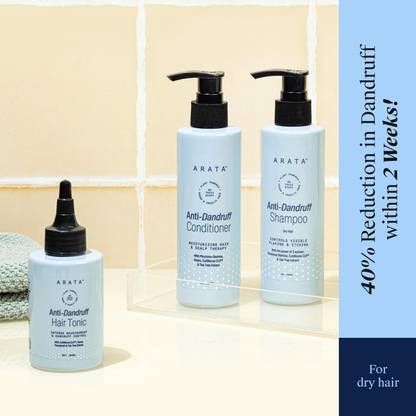 ARATA Dandruff Defence Combo|Shampoo,Conditioner,Tonic|Dry Hair|Vegan