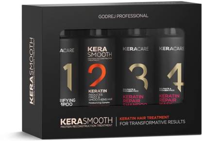 Godrej Professional Kerasmooth Keratin Treament - No Formaldehyde - Monodose, 60Ml X 4 Bottles, All
