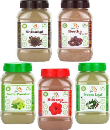 Glow Lush Hair Pack of Amla, Reetha, Shikakai, Hibiscus, Neem Powder
