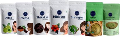 VEDICINE Bio Organic Amla Reetha Shikakai Hibiscus Bhringraj Henna Neem Powder For Hair care (70gm Each)