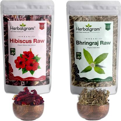 Herbalgram Organic Bhringraj Hibisucs Dried Flowers and Leaves (Row Form)-Combo Pack of 2