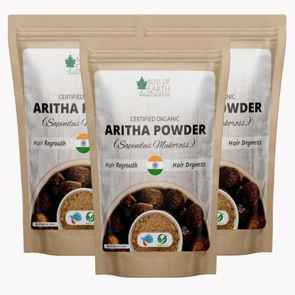 ब्लिस ऑफ अर्थ 3x453GM USDA Organic Aritha Powder, Reetha Powder For Hair Pack Of 3