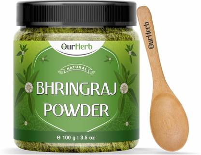 OurHerb Pure & Natural Bhringraj Powder for Hair Care with Wooden Spoon - 100 g
