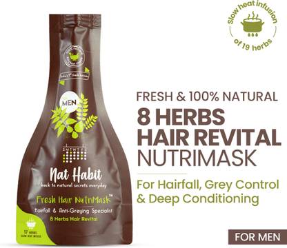 Nat Habit Revital FRESH Hair Mask (NutriMask) | Hairfall Control, Dandruff & Anti-Greying | Ayurvedic, Herbal | 17 Herbs Heat Soaked | Neem, Hibiscus, Curry, Castor, Coconut, Amla, Bhringraj