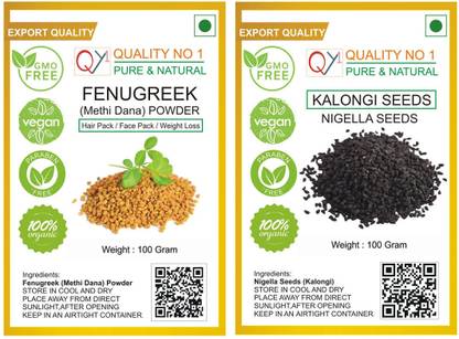 QY1 Fenugreek Powder (Methi Dana Powder 100 G), Kalonji Seeds (Nigella Seeds 100 G)