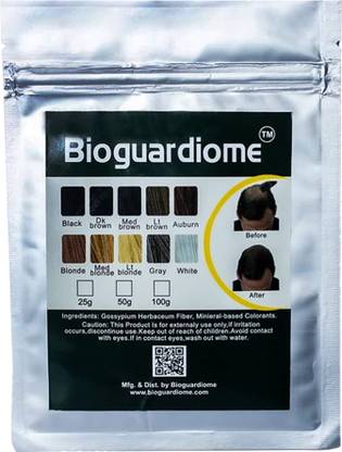 bioguardiome All Hair Building Fiber Refill Bag (BLACK) Powder Based Hair Fibers Extreme Hair Volumizer Natural Hair Thickening Fibre for Thin Hair Men & Women Hair Loss Concealing Fillers - Instant Thickening Hair Volumizer (Pack of 1)