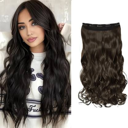D-DIVINE hair extensions for women Brown, 5 Clips 22" Curly/Wavy  Extension, Brown Hair Extension
