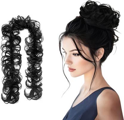 DELUXE Black Synthetic frill Funky messy party hair bun Bun