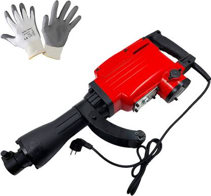 Hillgrove 100% Copper Winding HGCM1069M2 1800 Watt Heavy Duty Demolition Drill Machine with Safety Gloves and 2 Bits for Breaking Concrete Road/Wall HD69 Rotary Hammer Drill