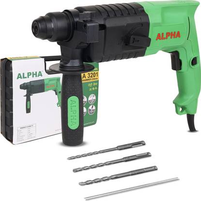 ALPHA Corded Electric Rotary Hammer Drill Machine, RH-20mm, SDS Chuck, 500W Heavy Duty ,1450RPM, 3 Drill Bits, 2 Chisel, 1 Metal Depth Gauge, Variable Speed Rotary Hammer Drill