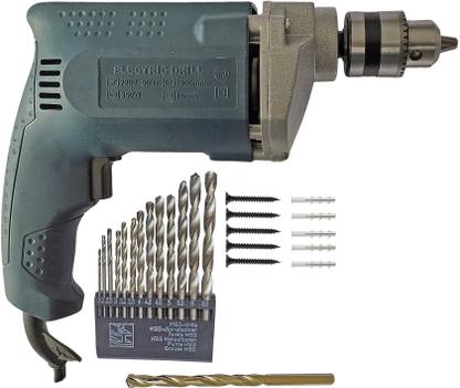 Inditrust 6-Month Warranty 100% Copper Winding 10mm Blue Electric drill machine with 13pc hss1pc Masonry & 10pc Gitti Screw set Hammer Drill