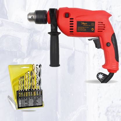 Hillgrove 100% Copper Winding HGCM717M2 Power Drill with 9Pcs Bits for Making Holes in Metal/Wood/Concrete with Reverse Rotation and Variable Speed HGCM717M2 Hammer Drill