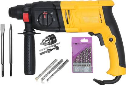 Digital Craft 20mm 220V 4 Functions Reversible AC Electric Rotary Hammer Electric Impact Power Drill with 5pcs SDS Hammer Bit, 13Pc HSS Drill Bit Set Rotary Hammer Drill