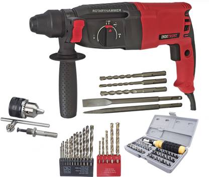 Inditrust 6-Month Warranty 100% Copper Winding Heavy duty 26mm Electric Hammer Machine 900 W with 5p Hammer 5pc Masonry 13pc HSS 13mm drill chuck Adopter and 41pc Socket set Rotary Hammer Drill