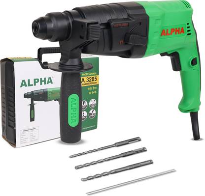 ALPHA Corded Electric Rotary Hammer Drill Machine, RH-20mm, SDS Chuck, 650W Heavy Duty ,1450RPM, 3 Drill Bits, 2 Chisel, 1 Metal Depth Gauge, Variable Speed Rotary Hammer Drill