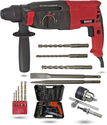 DUMDAAR DM26 1250W Reversible 26mm Hammer Drill Machine 5pc Hammer Drilling bit & 13mm Drill chuck key Adapter & 5pc Masonry set Rotary Hammer Drill