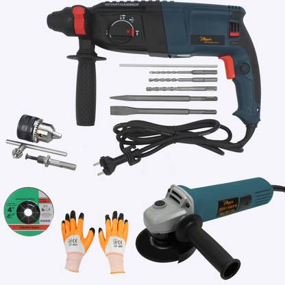 Hillgrove HGCM1365M1 1200W 100% Copper Winding 26mm Rotary Hammer Impact Gun Chipping HGCM1365M1 Hammering Drilling Breaker Drill Machine Kit Set with Angle Grinder Rotary Hammer Drill