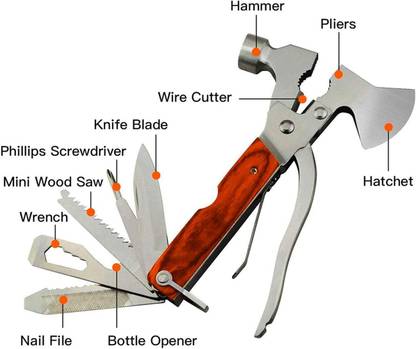 Budwill ™14-in-1 Multifunctional Tool with Hammer, Axe, Pliers, Knife, 14 In 1 Portable Car Emergency Escape With Plier,Bottle Opener Etc. Speciality Hammer