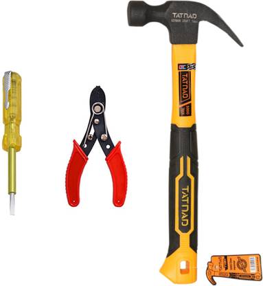 Digital Craft 3-Piece Electrical Hand Tool Set – 500g Claw Hammer, Wire Stripper & Line Tester Hand Tools for Woodworking, Carpentry & Household Nail Tasks Straight Claw Hammer