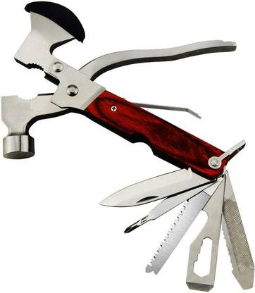 BANISTROKES Silver Stainless Steel 10 in 1 Multi-Functional Pocket Hand Tool Set (Nail Puller Hammer, Wrench, Cutter and More) Speciality Hammer