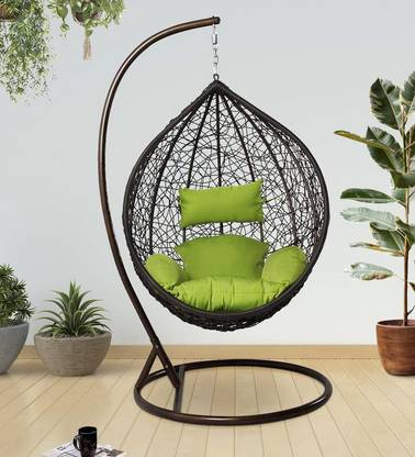 Trade Craft Hammock Swing Chair with stand Black with Ivory Cushions Steel Large Swing Iron Hammock