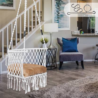 Patiofy C-Shape Swing with Golden Cushion Cotton Small Swing