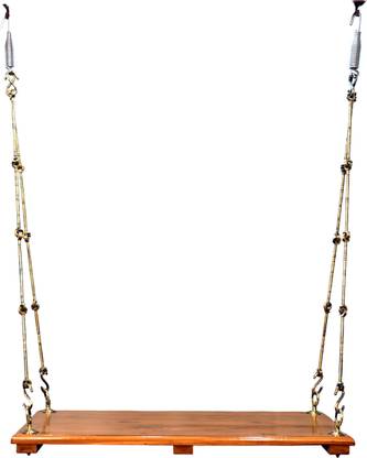 vachheta naresh Hand Carved Simple Down Side Design Teak Wood Indoor Swing, Brass Saliya Chain Wooden Large Swing
