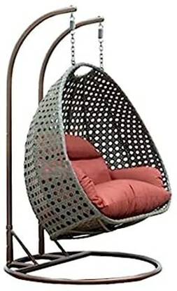 AIG Brown Swing Basket Chair with Curve Stand with Peach Color Cushion Hook for Kid Cast Iron Hammock