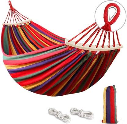 We3 2 Person Hammock Colorful Stripe Hammocks Swing with Spreader Bar Cotton Hammock