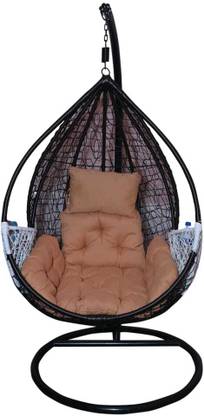 AIG Hole Hanging Black Swing Chair & Stand & Brown Cushion Uses for Garden,Balcony Iron Hammock