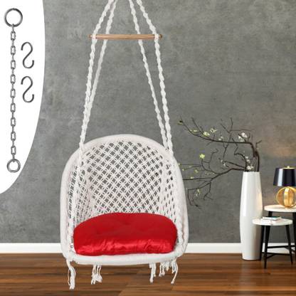 Patiofy D Shape Swing for Adults Jhula Indoor for Kids/ Wooden Swing Chair with Cushion Cotton Large Swing