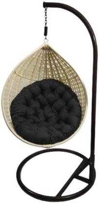 FURNITURE CRAFT Single Seater Swing Chair Weaving Off White Swing Color Design with Brown Stand Iron Hammock