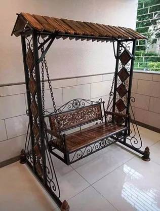 Smarts collection Indoor/Outdoor Iron Swing(Jhula)with Stand 300 kg Cap Iron, Wooden Large Swing