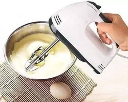 Philocaly Enterprise 260 W White, Electric Hand Mixer with Stainless Steel 7Speed Beaters, Dough Hooks Hand Blender