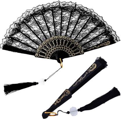 Zibuyu Foldable Cut Work Black Hand Fan