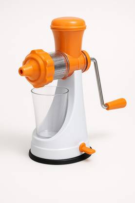 KUBER INDUSTRIES Plastic Hand Juicer Machine for Home, Juice Maker Machine, Deluxe Fruit & Vegetable Manual Juicer with with Vaccum Base Steel Handle(Orange) -CTKTC38735 Hand Juicer