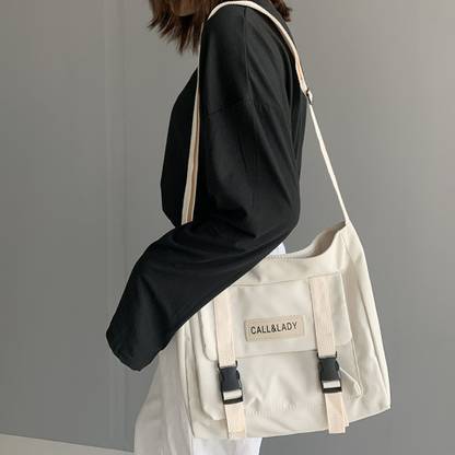 KILLFE White Casual Canvas Shoulder Messenger Bag Women College Students Large Capacity Shoulder Bag