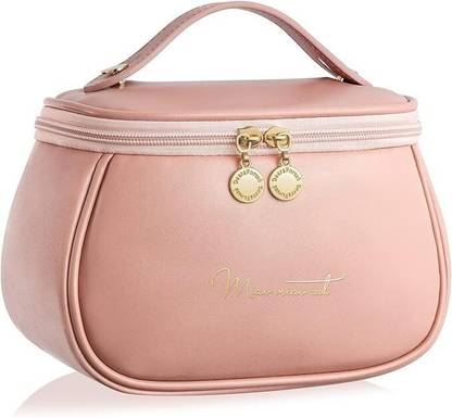 draval Pink Pu Leather Makeup Pouch for Women,Large Capacity Cosmetic Bag Travel Toiletry Kit