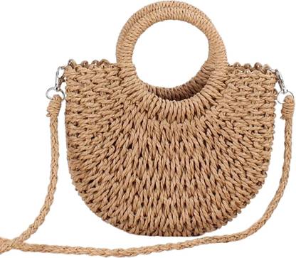 Lyla Women Straw Bag Handmade Tote Beach Summer Crossbody Shoulder Bag Brown Multipurpose Bag