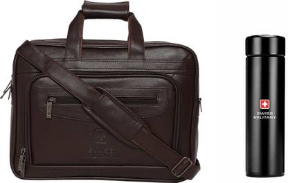 SWISS MILITARY Black Soft-Sided Messenger Bag with Digital Vacuum Flask Messenger Bag