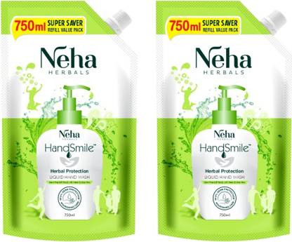 Neha Herbals Green Handwash HandSmile - 750 ml (pack of 2) Hand Wash Refill Pouch