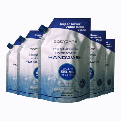 MY BODYCARE Refreshing & Moisturizing Hydratant Germ Protection Liquid Soap Handwash Formulation With Chlor-Hexidine Gluconate, Free From All Harmful Chemicals Combo Pack Of 5 Hand Wash Refill Pouch