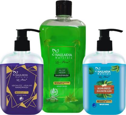 Le Pura Handwash Aloe Neem 1000ml with Aromatic Armani and Ocean Breeze 250ml Hand Wash Bottle